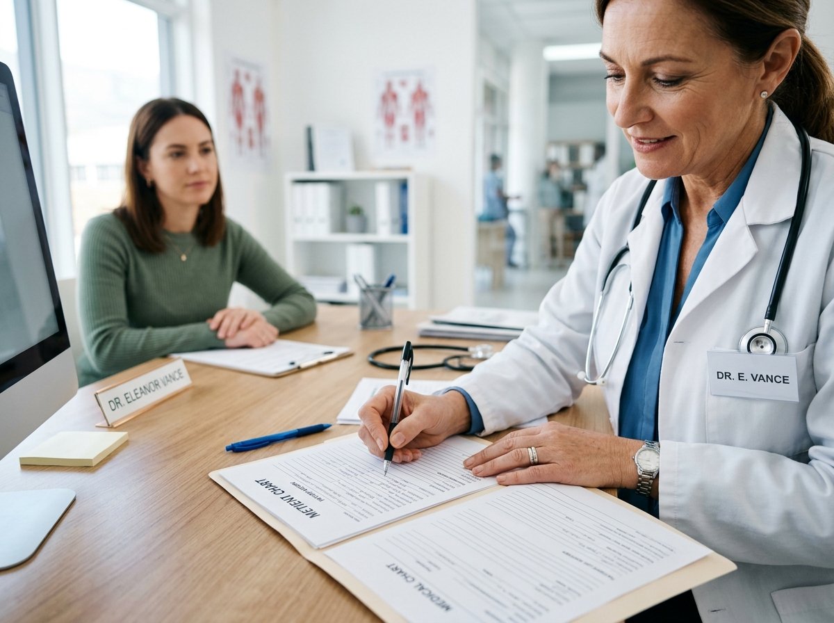 Doctor consulting and taking notes on medical chart