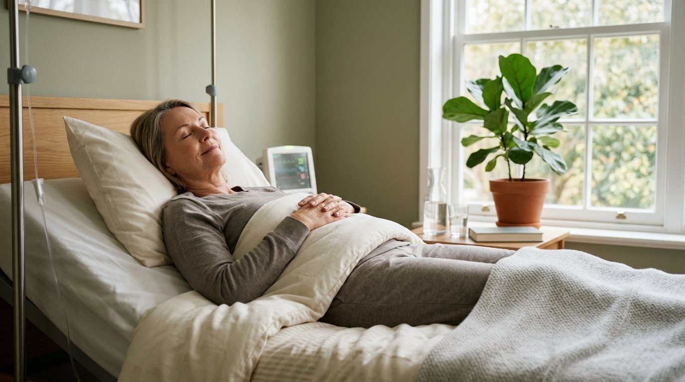 Patient peacefully resting in comfortable recovery setting